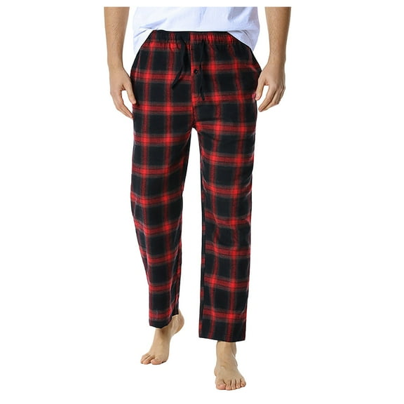 Mens Pajamas Pajama Pants Cotton Plaid Pants Lightweight Mid-Waist Sleep Lounge Pant With Big Pockets