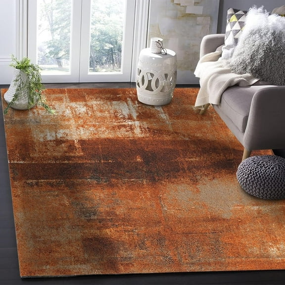 Burnt Orange Oil Painting Texture Area Rugs, Retro Distressed Graffiti Art Large Rug, With Anti-Slip Easy Clean Carpet For Living Room Bedroom Kitchen Dining Room Home Office 4x5ft