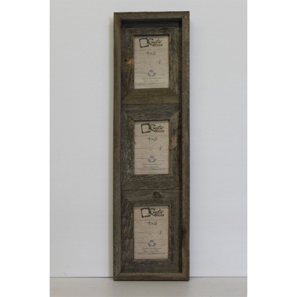 4x6-2.5" Wide Reclaimed Rustic Barnwood Vertical Collage Frame - Holds 3 Photos