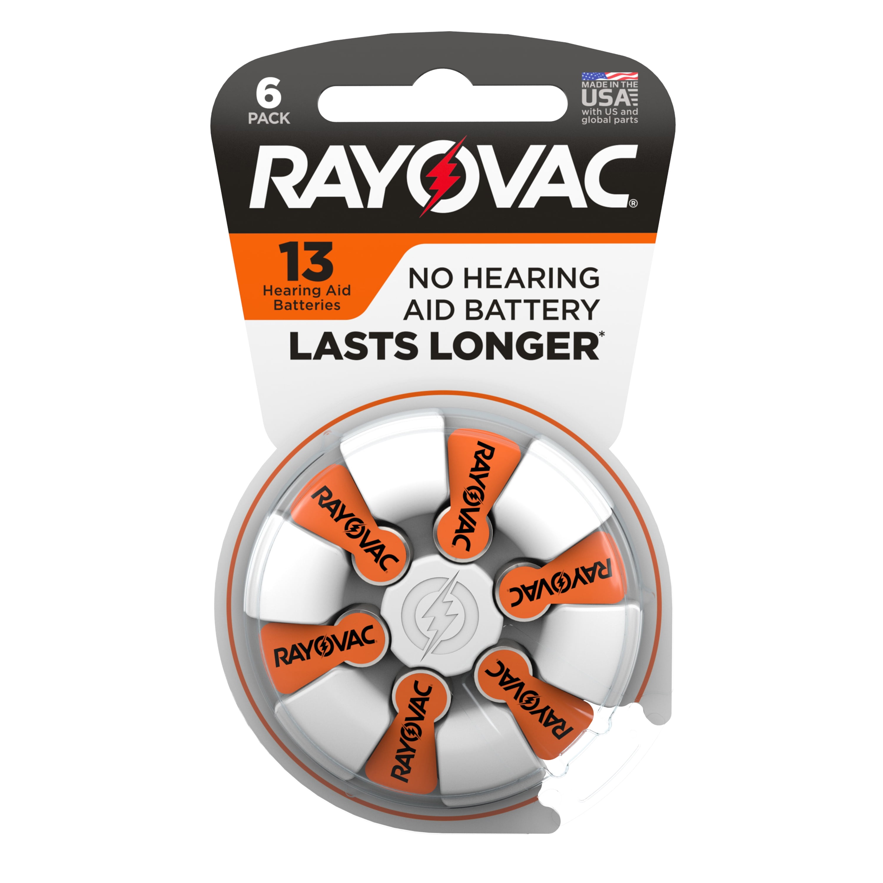 Rayovac Hearing Aid Batteries Size 13, Orange Tab (6 Count) Walmart