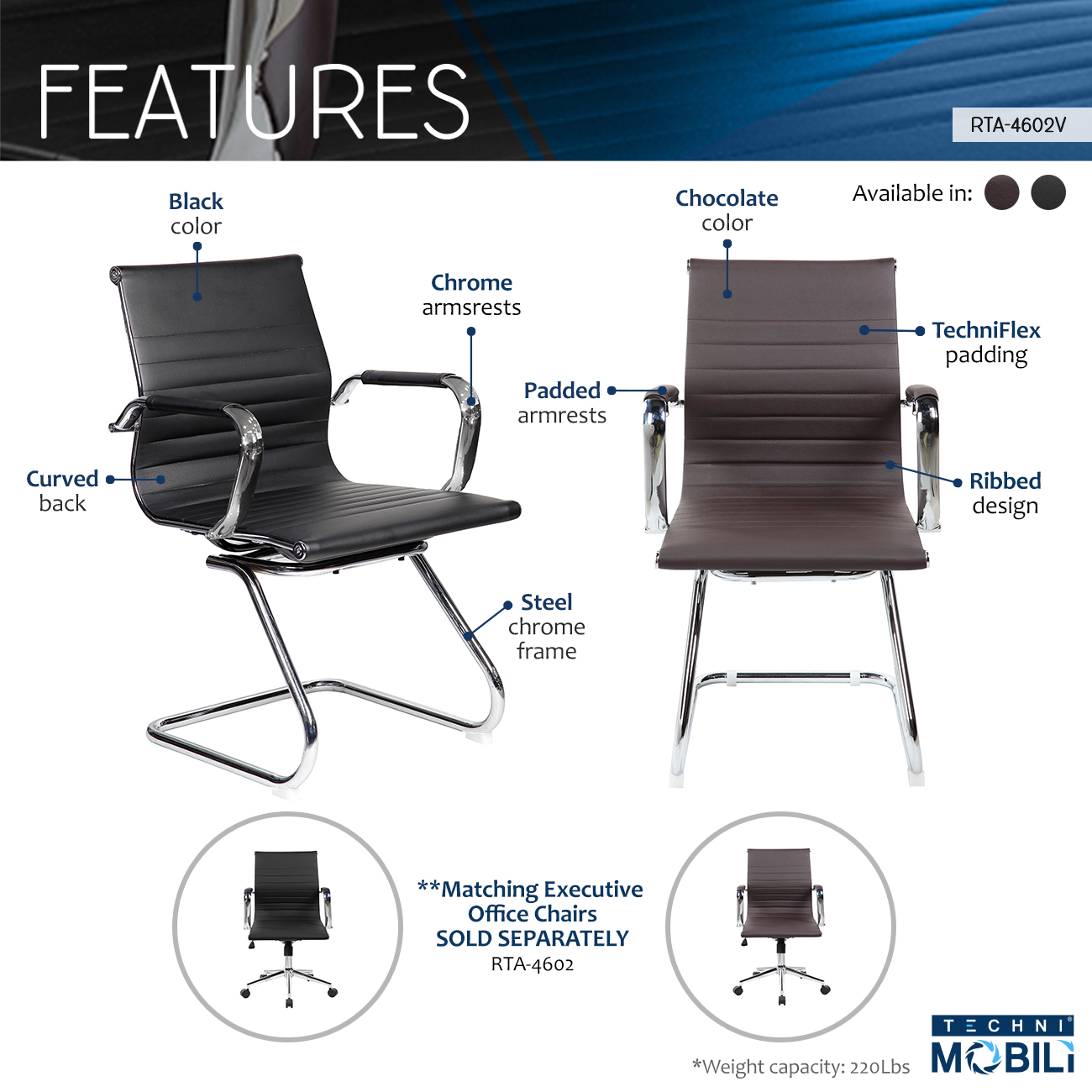 Techni Mobili Modern Visitor Office Chair, Black - image 3 of 8