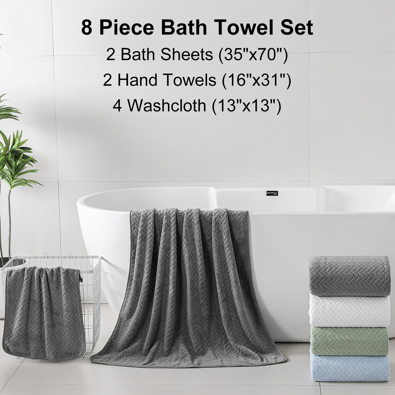 Beartech 8 Piece Bath Towel Set |2 Oversized Large Bath Towels Sheet, 2 Hand Towels & 4 Washcloths| Ultra Soft Towel Set Highly Absorbent Quick Dry Hotel Towel Collection