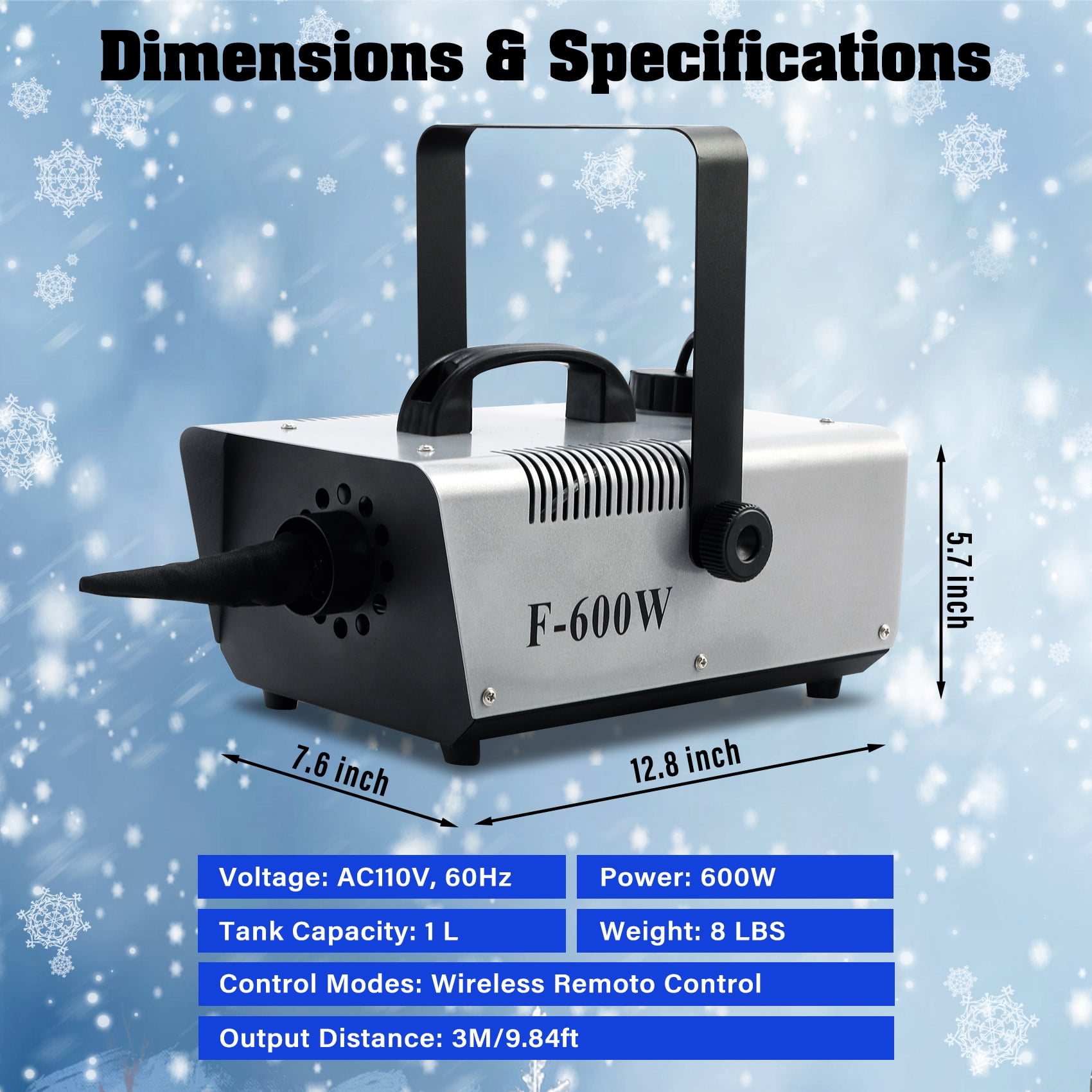TCFUNDY Snow Machine 600W High Output Snowflake Maker w/ Wireless Remote Stage Atmospheric Effect