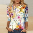 thumbnail image 2 of Wanfds Hauts de Mode Multicolores pour Femmes Tendance Été 2024 Col Rond Manches Trois-Quarts TTG, 2 of 5