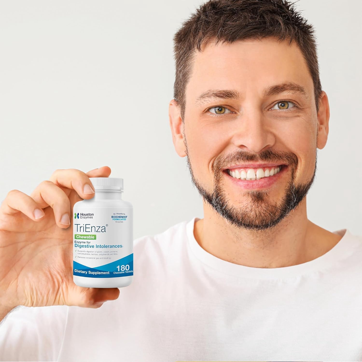 Houston Enzymes TriEnza - Broad-Spectrum Enzyme for Digestive Health Support - 180 Chewable Tablets