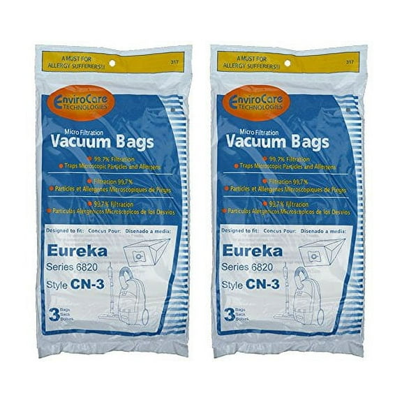 3 EnviroCare 6 Eureka CN-3, CN3 Canister Vacuum Bags, Series 6820, Generaluum Cleaners, 62295, GE6820, GE 6820 Vacuum Cleaner Bags