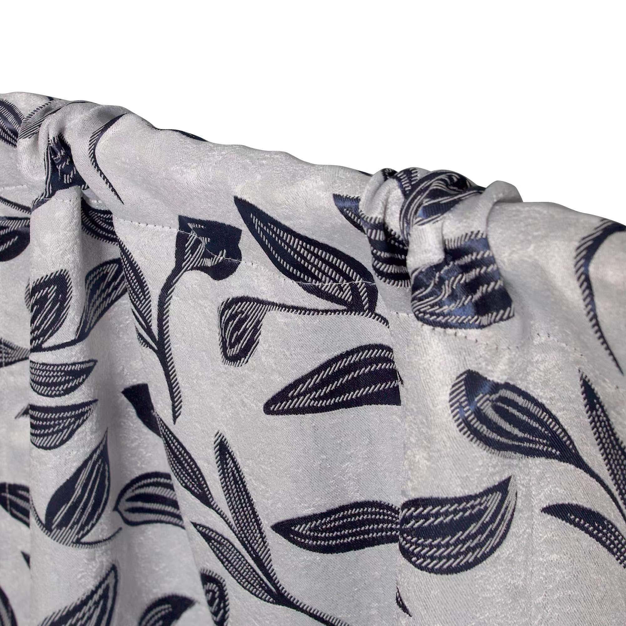 Superior Blackout Leaves Curtains Set of 2, Light Filtering Rod Pocket Curtain Panel Set, White-Navy Blue, 26"W x 63"L