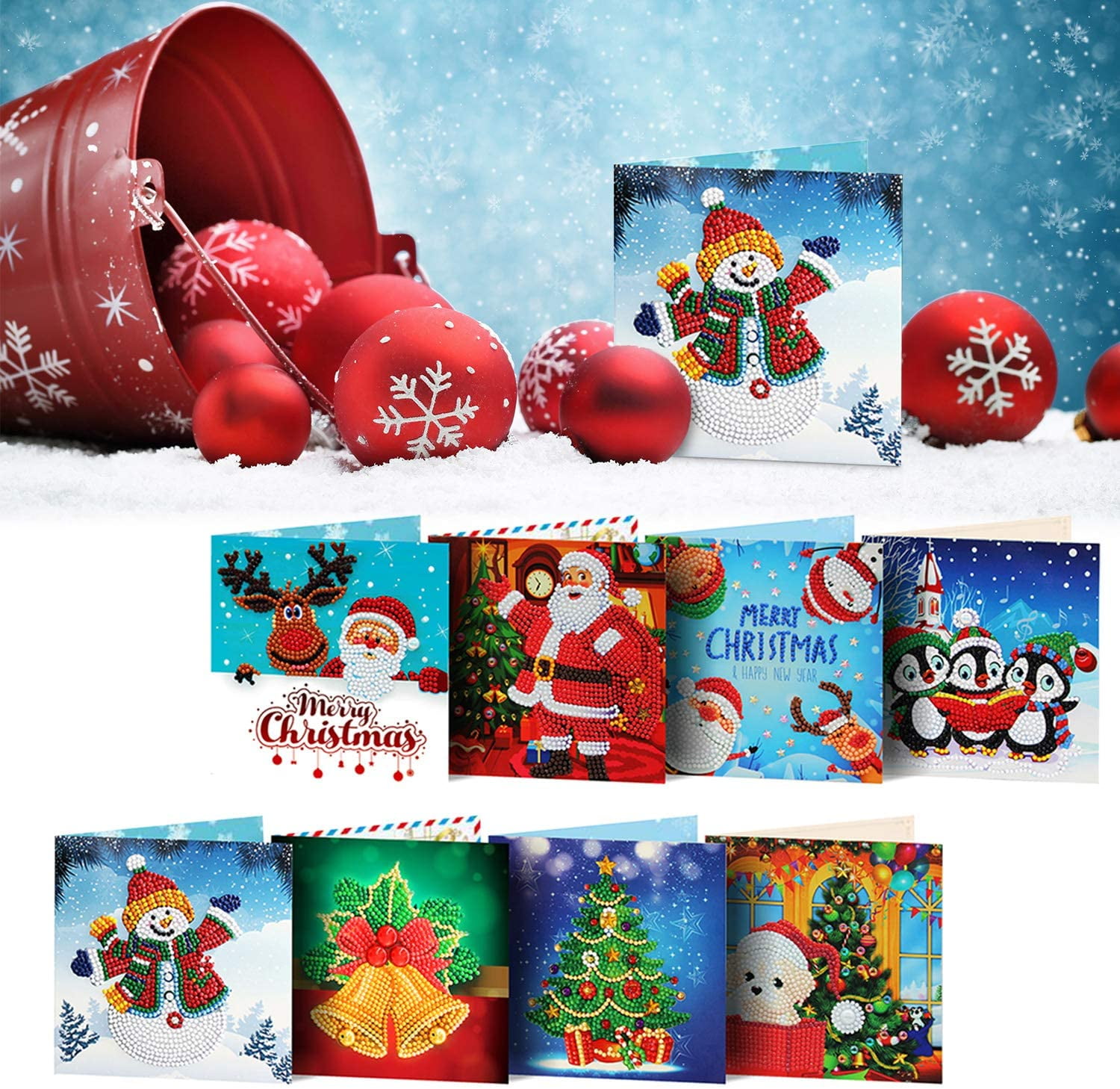 8 Pack Christmas Cards Diamond Painting Kits Paint by Number Kits Christmas DIY Gift for Holiday