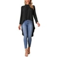 thumbnail image 2 of Women's High Low Tops Long Sleeve Back Keyhole Round Neck Asymmetrical Hem Tops Dressy Casual Blouse XL Black, 2 of 6