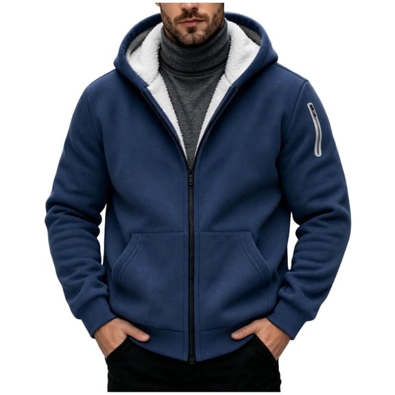 Enjoytime Fall Winter Hoodies for Men Long Sleeve Zip Up Jacket Fleece Lined Warm Soft Oversized Sweatshirt with Pocket