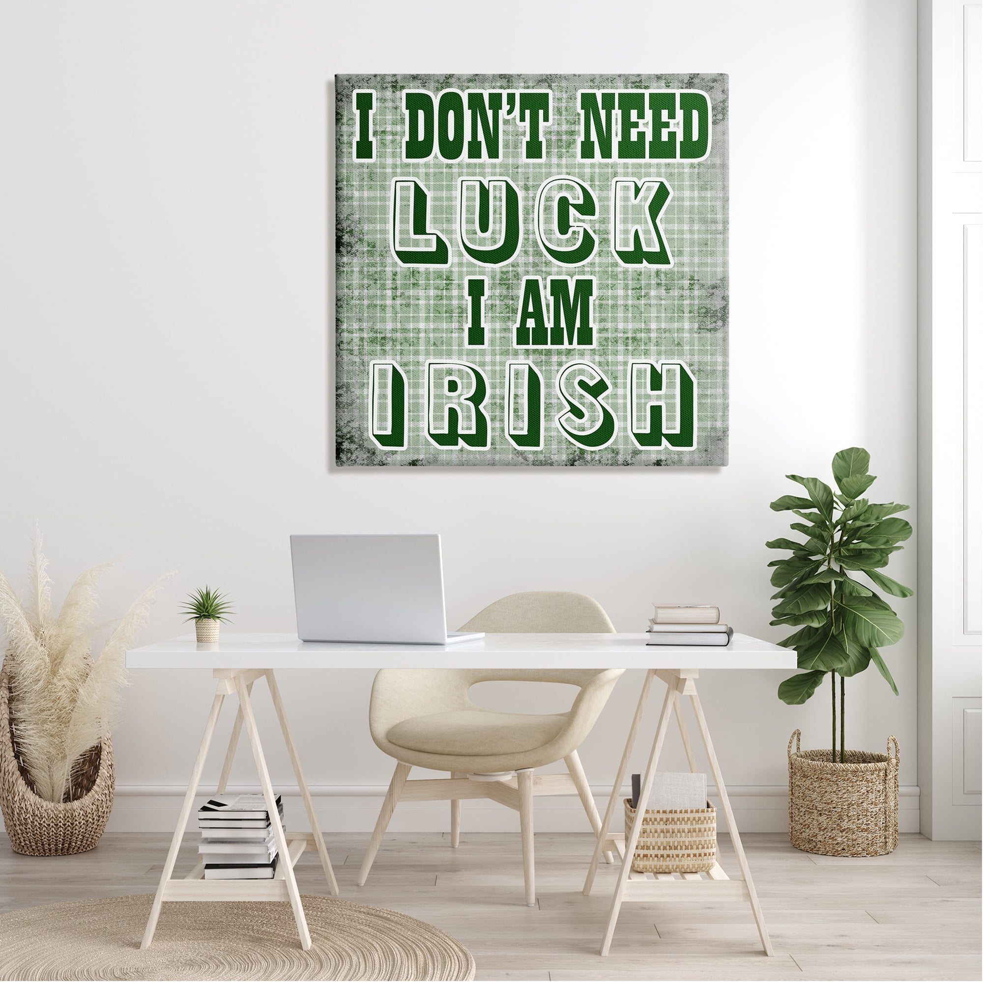 Stupell Don't Need Luck I'm Irish Funny Plaid Holiday Painting Gallery Wrapped Canvas Print Wall Art