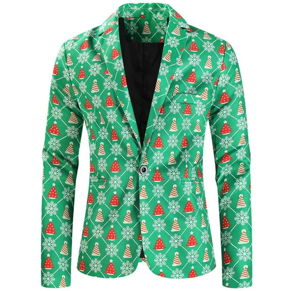 Cathalem Mens Coat Adult Male Clothes Big and Tall Suit Mens Christmas Fashion Christmas Printed Suit Coat Jacket formal Long Sleeve Suit for Men (D, L)