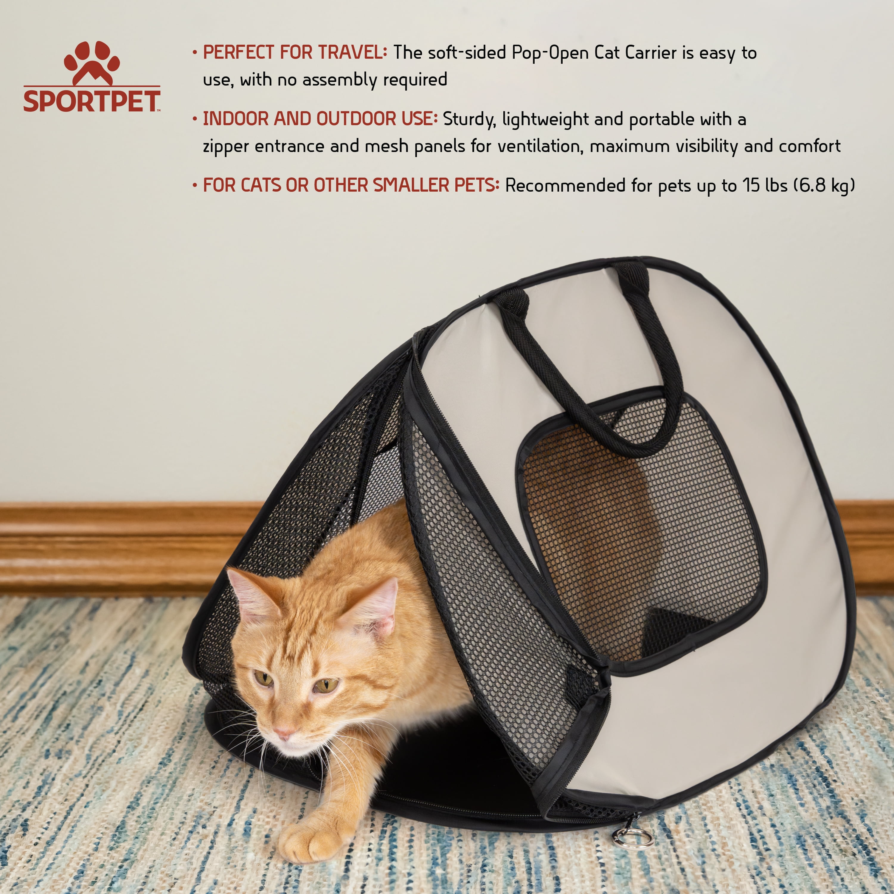 SportPet Designs Soft Sided Mesh Panels Cat Carrier, 20"