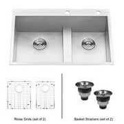 Ruvati  33 in. Drop-in Low Platform-Divide Zero Radius 60 & 40 Double Bowl 16 Gauge Topmount Kitchen Sink, Stainless Steel
