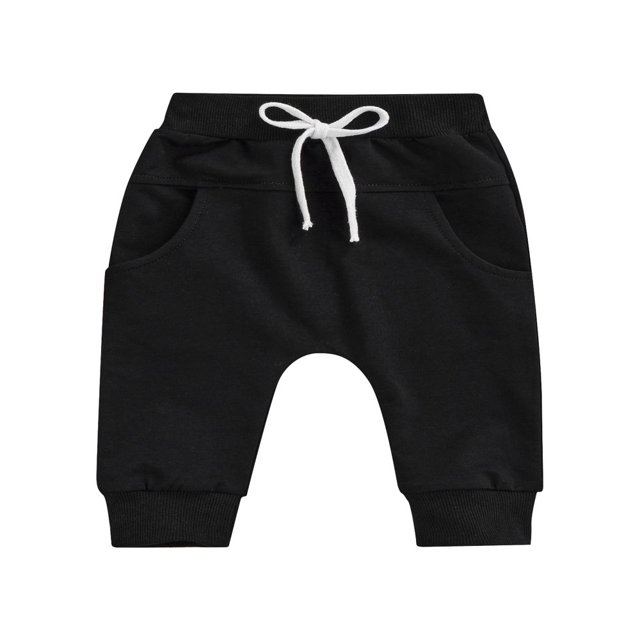 Newborn Boys Girls Trousers Elastic Waist Adjustable Drawstring Plain Loose Fit Long Pants