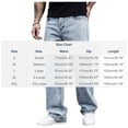 thumbnail image 3 of Men's Hip Hop Baggy Jeans Wide Leg Skater Denim Pants Casual Loose Fit Long Trousers Streetwear Size S-2XL Light Blue, 3 of 8