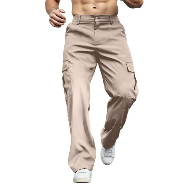 Pantalones cargo para hombre, corte regular elástico, pierna ancha, bolsillos laterales, poliéster, para todas las estaciones, senderismo y uso al aire libre, tallas S-XXL