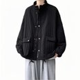 thumbnail image 1 of Men Jacket Solid Color Pockets Button -padded Clothes Three-dimensional Quilting Stand Collar -padded Clothes Coat with Pocket Black L, 1 of 5