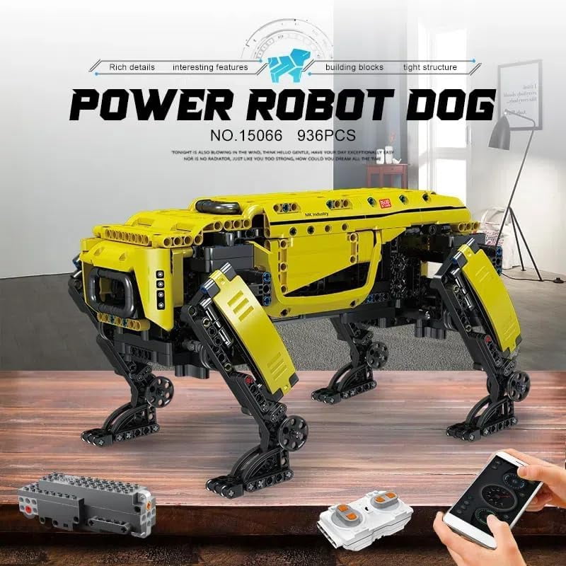 Robot Dog Building Kit, 936PCS Yellow APP RC Programmable STEM Toy, Robot Toys,Power Module & Educational Model