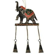 Global Crafts Brown Embossed Elephant Chime, Hand-Painted Recycled Iron Holiday Ornament