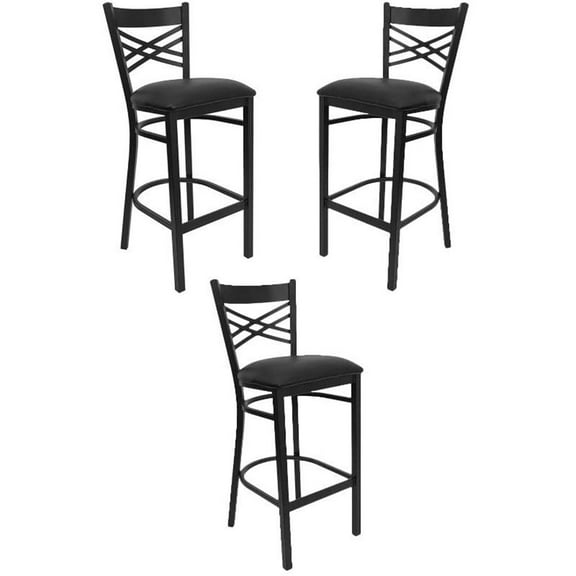 Home Square Hercules Series 30" Back Metal Bar Stool in Black - Set of 3