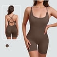 thumbnail image 3 of Crunowin Women Seamless Shapewear Jumpsuit, Removable Padded Bra Adjustable Cross-Back Straps Sleeveless Workout Bodysuit for Yoga Fitness & Dance Brown M, 3 of 6
