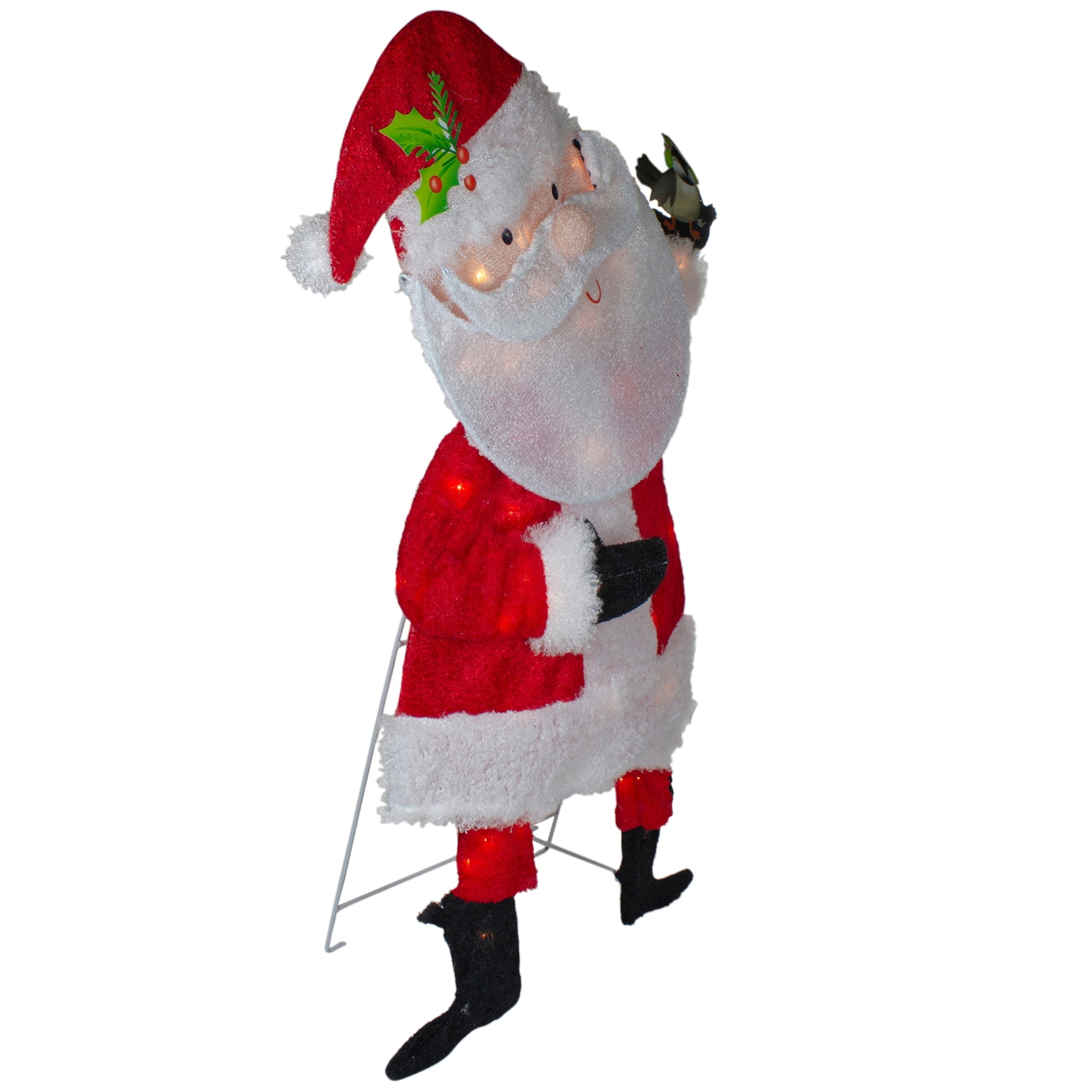 32" Lighted Red and White Chenille Santa Outdoor Christmas Decoration