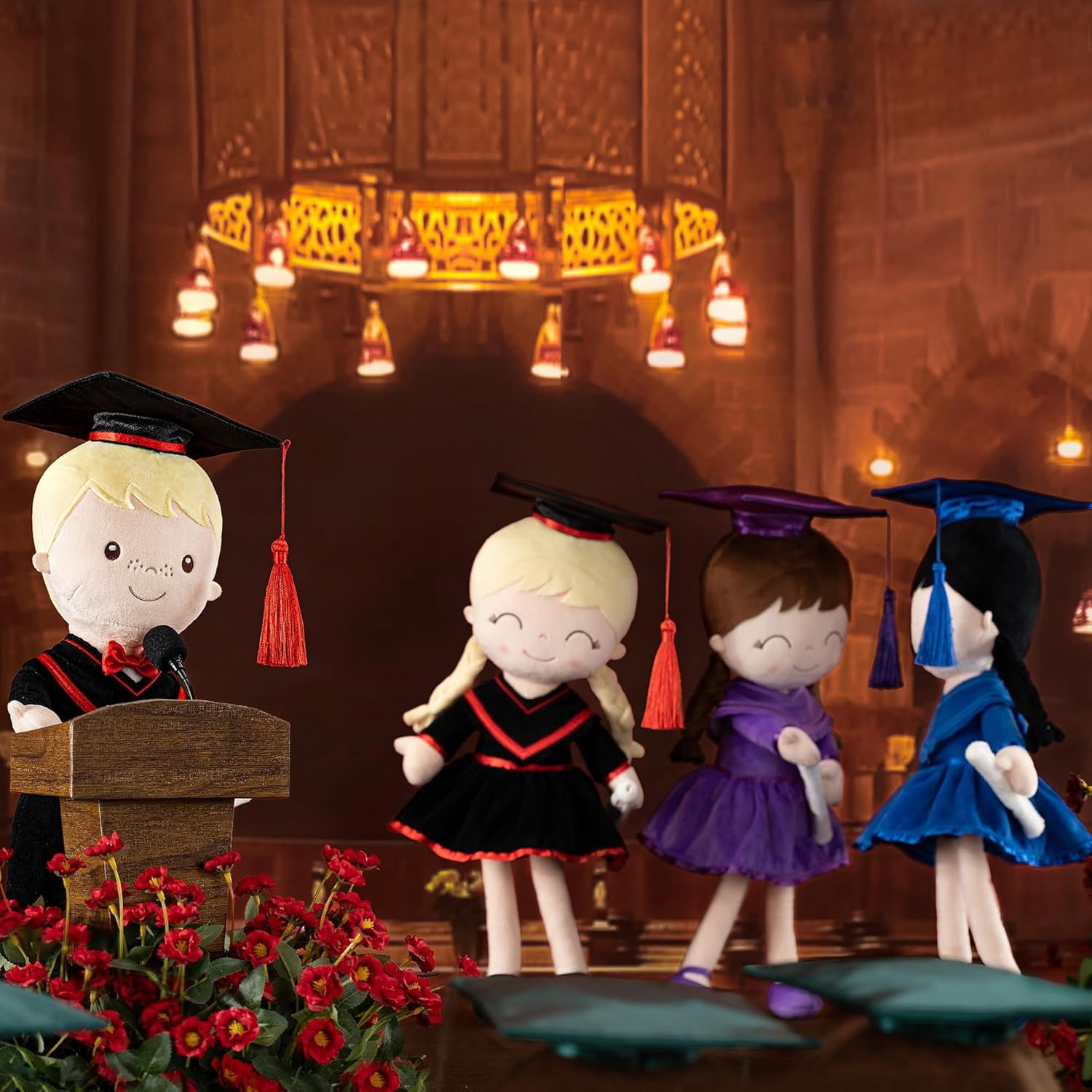Gloveleya 16" Classic Black Graduation Doll - Traditional Cap & Gown Plush Toy - Kindergarten Preschool Graduation Ceremony Gift, Class of 2026 Keepsake
