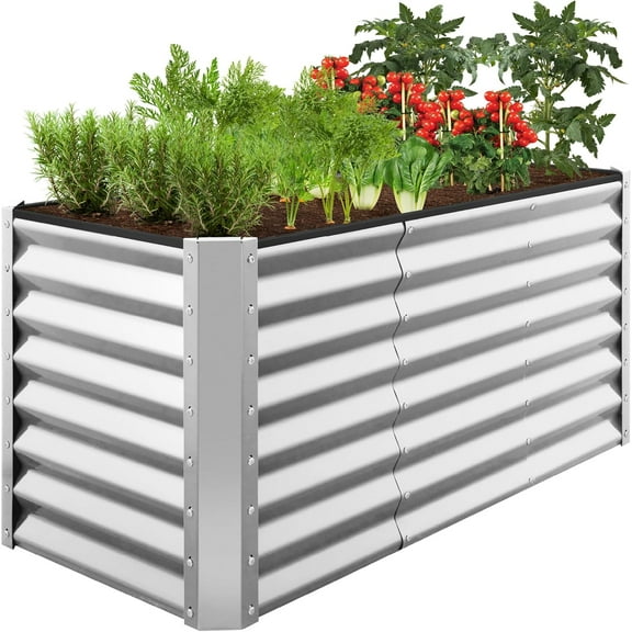 Hyxoo 4x2x2ft Outdoor Metal Raised Garden Bed, Deep Root Planter Box for Vegetables, Flowers, Herbs w/ 119 Gallon Capacity - Galvanized