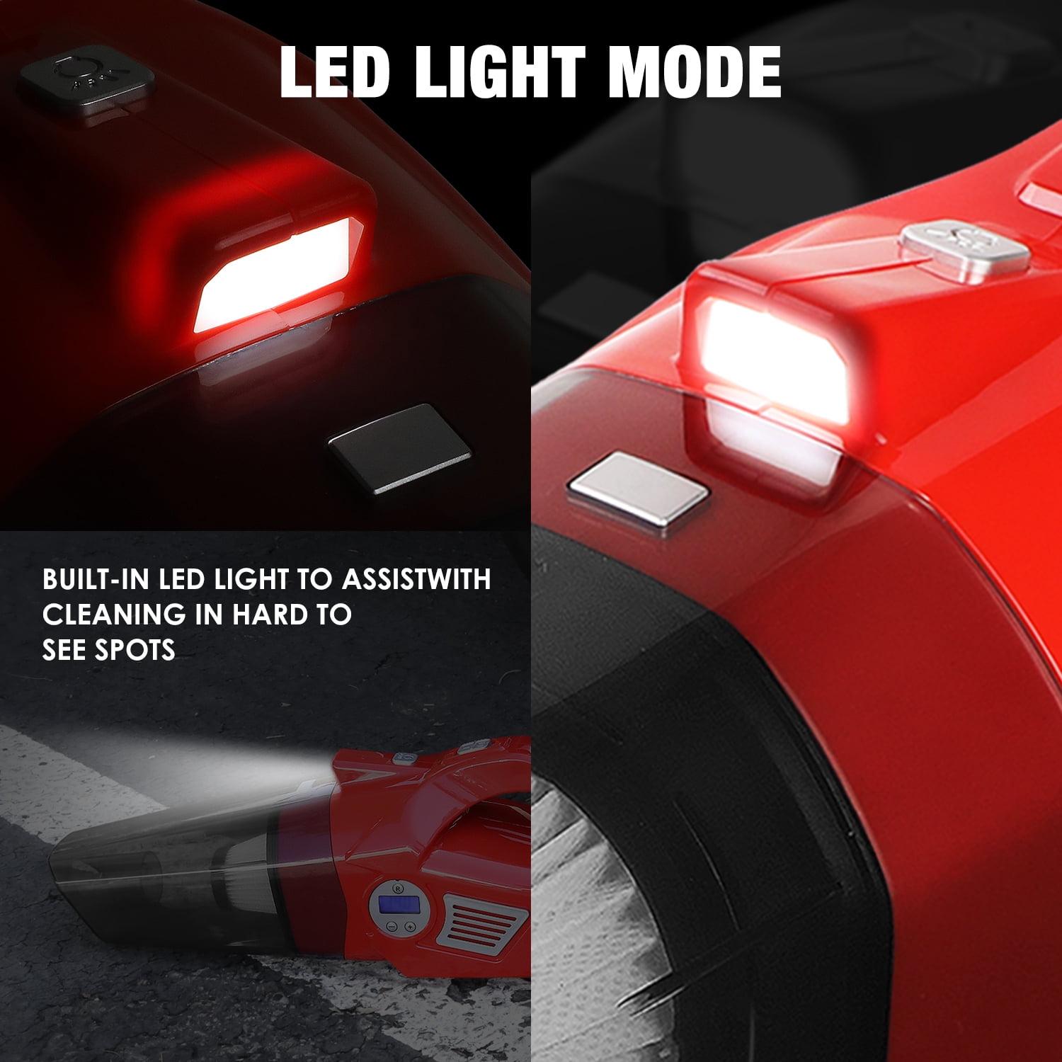 DNA Motoring For Red LED Light Mini Handheld Air Compressor Pump Corded Car Vacuum Cleaner Cleaning Kit