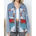 thumbnail image 2 of HSHDLDF Women's Aztec Denim Jacket Distressed Lapel Long Sleeve Vintage Button Down Denim Jacket Shacket, 2 of 7