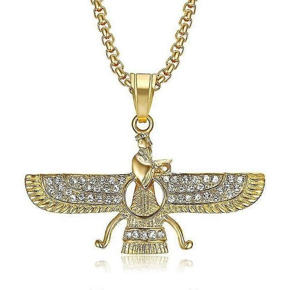 Stainless Steel Iran Faravahar Ahura Mazda Pendant Gold Color Zoroastrian Necklace For Men Women Hip Hop Iced Out Jewelry Gift-Good