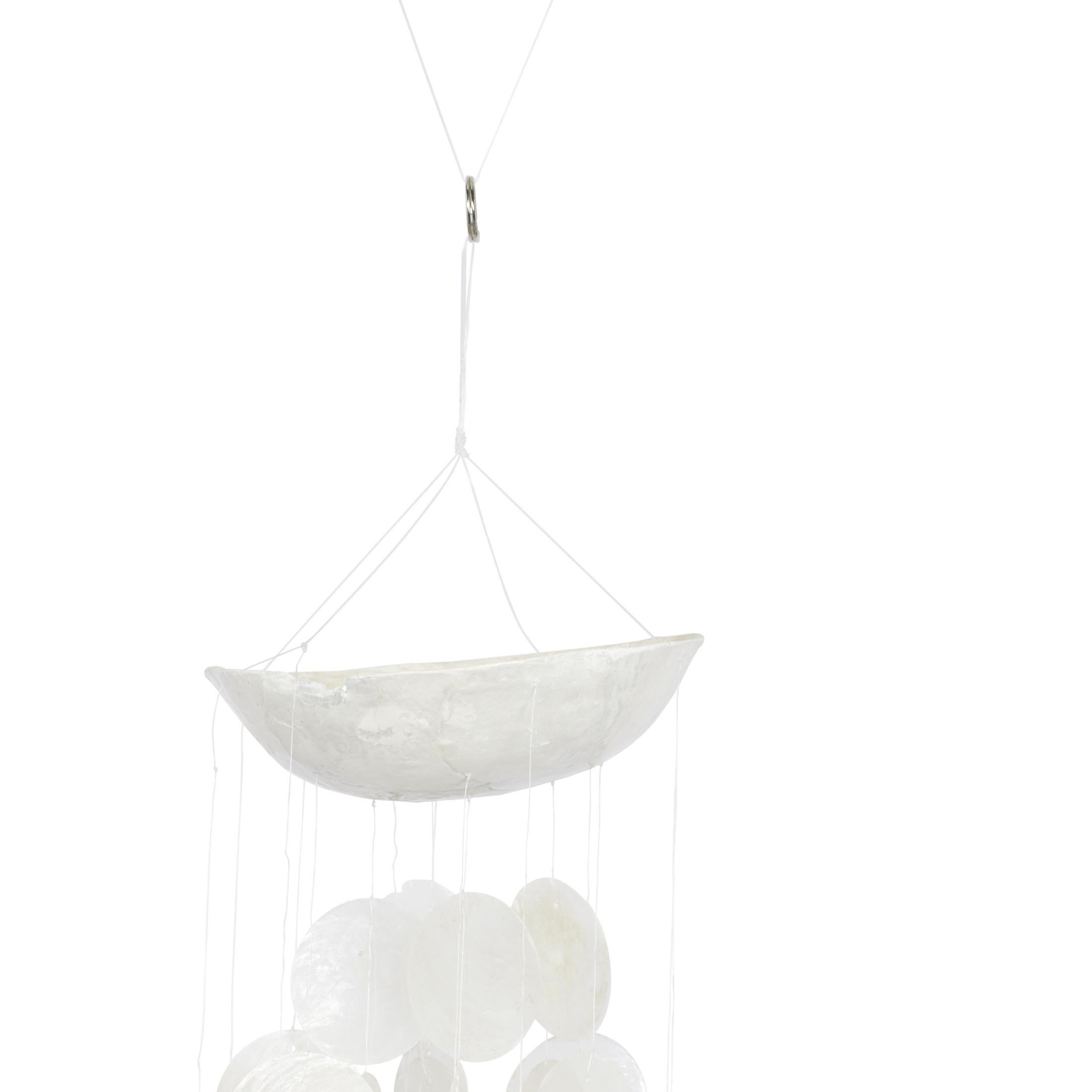 DecMode 27" White Capiz Shell Waterfall Geometric Windchime