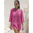 thumbnail image 4 of ANRABESS Crochet Bathing Suit Cover Up for Women Summer Dresses 3/4 Sleeve Beach Cover Ups for Swimwear Hollow Out Bikini Swimsuit Coverups 2026 Vacation Outfits Hot Pink L, 4 of 12
