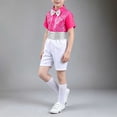 thumbnail image 7 of ZACPNCV Boys Sequined Formal Performance Outfit Set Short Sleeve Collared Top with Rhinestone Waistband Shorts Kids Stage Show Clothing Set 5-6Years A-Hot Pink, 7 of 7