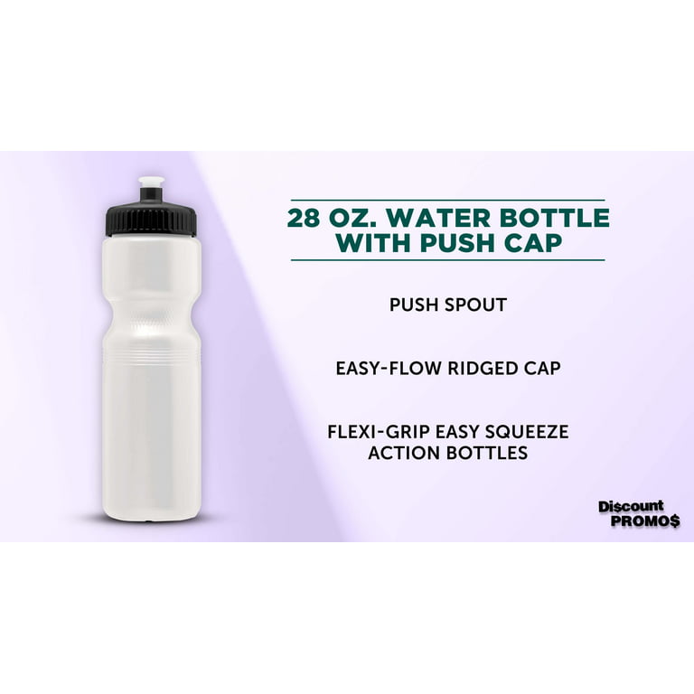 Water Bottles with Push Cap 28 oz. Set of 6, Bulk Pack - Reusable, Great  for Gym, Hiking, Cycling, School - White 