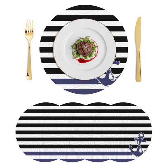 Round Placemats Nautical Anchor 15 inch Set of 4 Table Mats for Dining Table Navy Blue Black Heat Resistant Non-Slip Kitchen & Home Decorative Place Mat Set