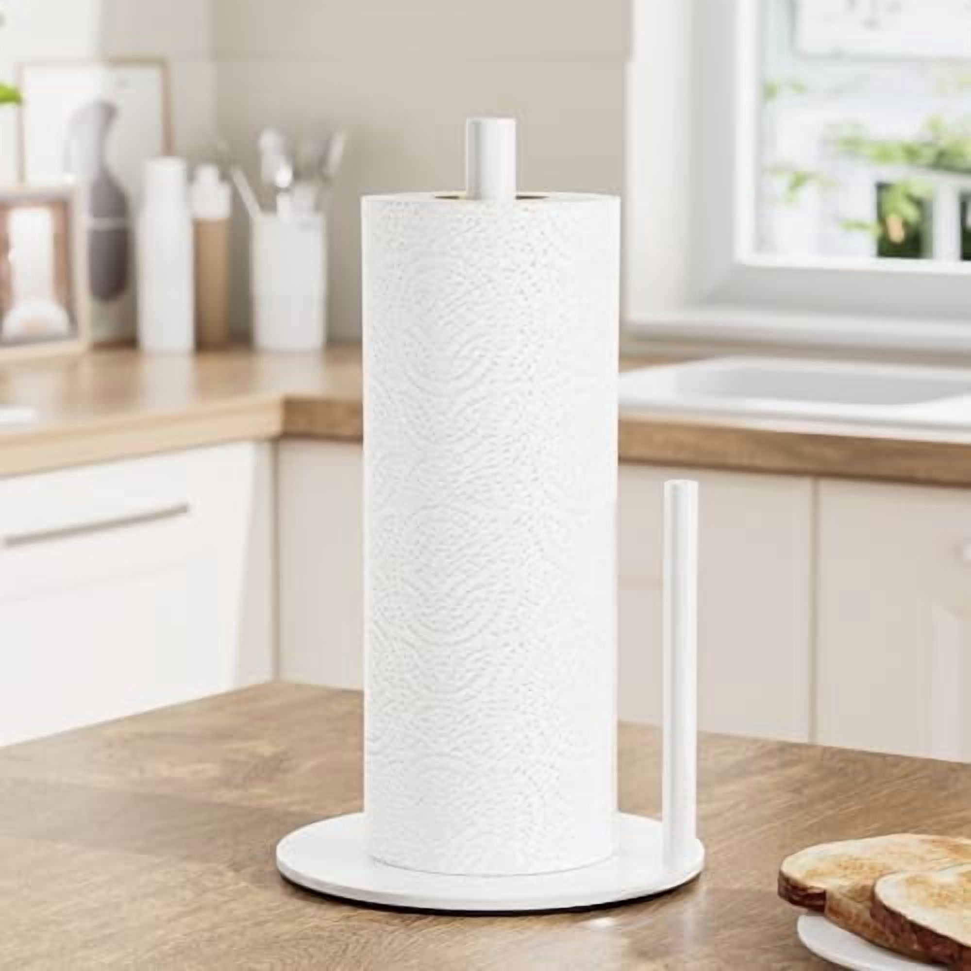 Paper Towel Holder White Kitchen Roll Holder, Paper Towel Holder for Kitchen Roll Organize, Countertop Roll Dispenser with Weighted Base