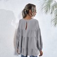 thumbnail image 3 of Pompotops Blouse à Manches Longues Col Rond Lanterne pour Femmes, 3 of 8