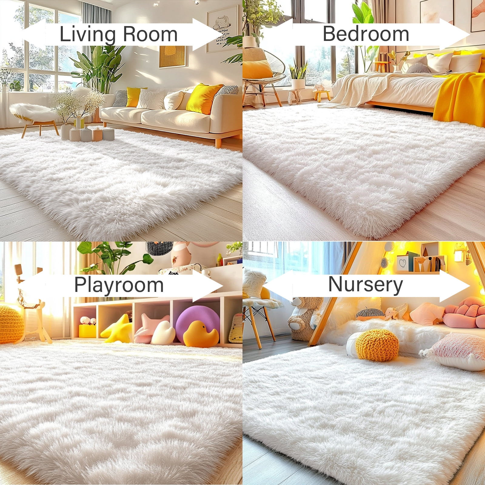 Pentantan Shag Area Rugs, 5ft x 8ft Soft Fluffy Indoor Carpet for Living Room Bedroom Decor, Cream White