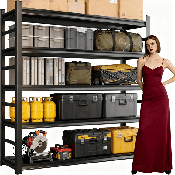 Metal Garage Shelving,5 Tier Heavy Duty Shelving,72"H Metal Shelving Unit and Storage,3000lbs Capacity Steel Shelving,Industrial Shelves for Garage/Warehouse/Basement Black Adjustable Shelves