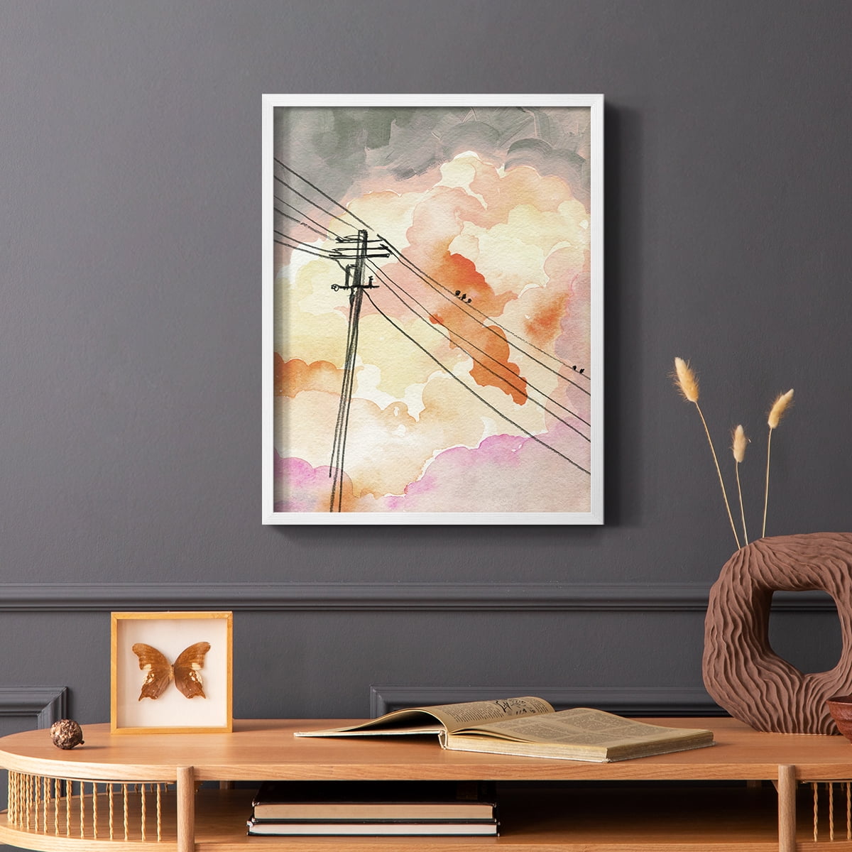 Cloudy Communication II Framed Print in White Solid Wood Framed Print No Nail Hanging