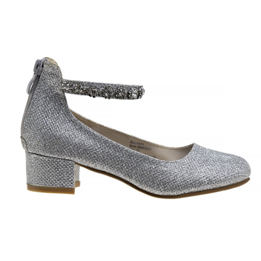 Badgley Mischka Little Kids Girls Block Heel Dress Shoes, Silver, 2