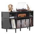 thumbnail image 3 of Wirrytor Large Record Player Stand with Charging Station & USB Ports, Vinyl Record Player Shelf, Curved Turntable Table Open Shelf, Sideboard Buffet Cabinet (Black), 3 of 8
