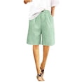 thumbnail image 4 of HongQid Women Bermuda Shorts Knee-Length Drawstring Elastic Waist Wide Leg Baggy Gingham Stripe Shorts with Pockets, 4 of 9