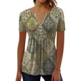thumbnail image 2 of Giftesty Blouses for Women Dressy Casual Women's V-Neck Casual Short Sleeve Printed Buttoned Basic Ruched Corset Tunic Tops Pleated T-shirt Blouses, 2 of 4