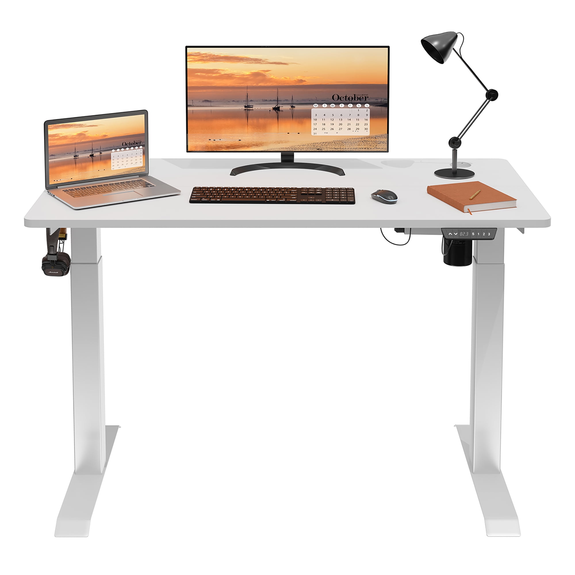 Sobaniilo 48" x 24" Home Office Electric Height Adjustable Standing Desk with Memory Control, White Frame + White Top