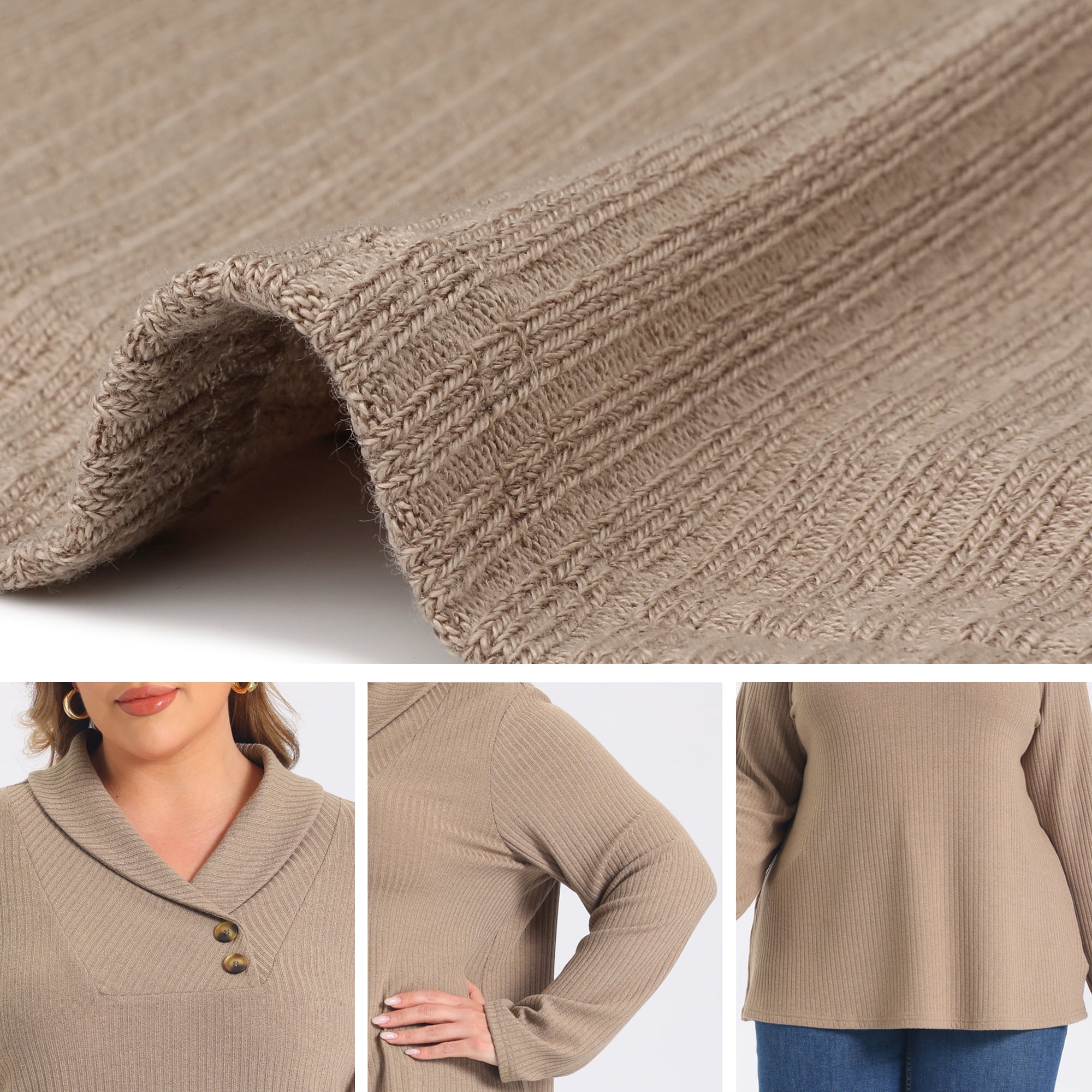DARING DIVA Women's Plus Shawl Collar Button Decor V Neck Tops 4X Khaki