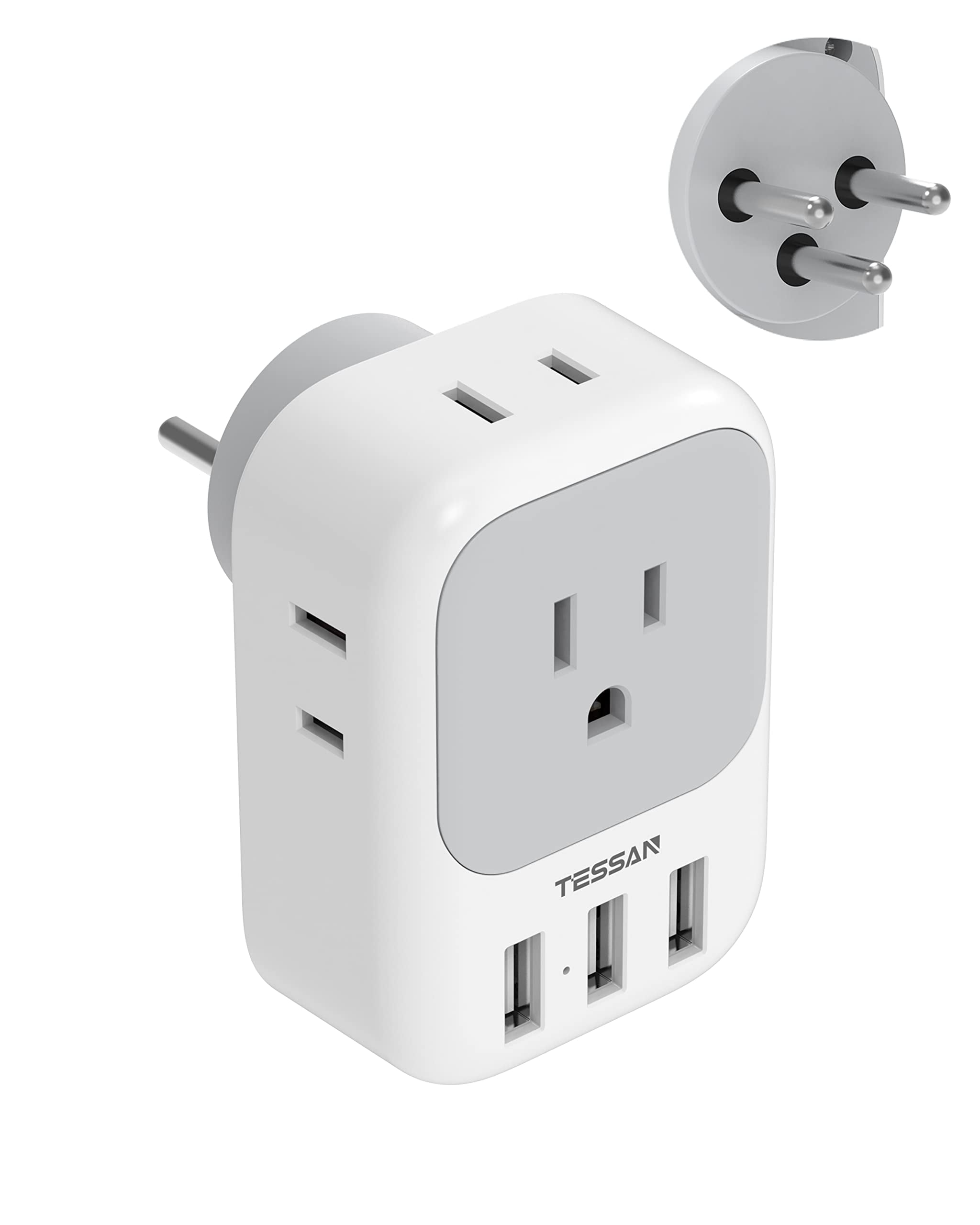 Israel Power Adapter, US to Israel Travel Adaptor with 4 Outlets 3 USB