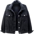 thumbnail image 1 of SURJDE Veste en Jean Décontractée pour Femmes Couleur Unie Basique Manches Longues, 1 of 6